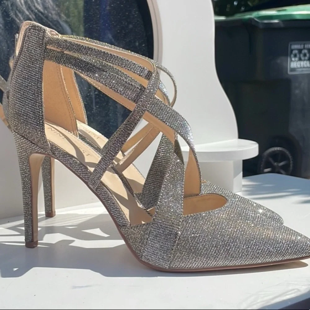 Nine West Glittering Silver Strappy Heels
